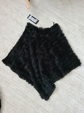 Black Rivet Black Faux Fur Asymmetrical Poncho
